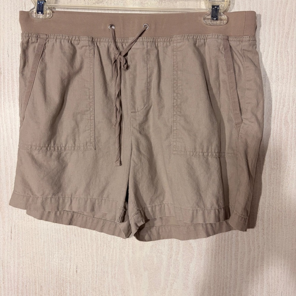 Banana Republic Linen Cotton Shorts Womens 8 Khaki Drawstring Casual